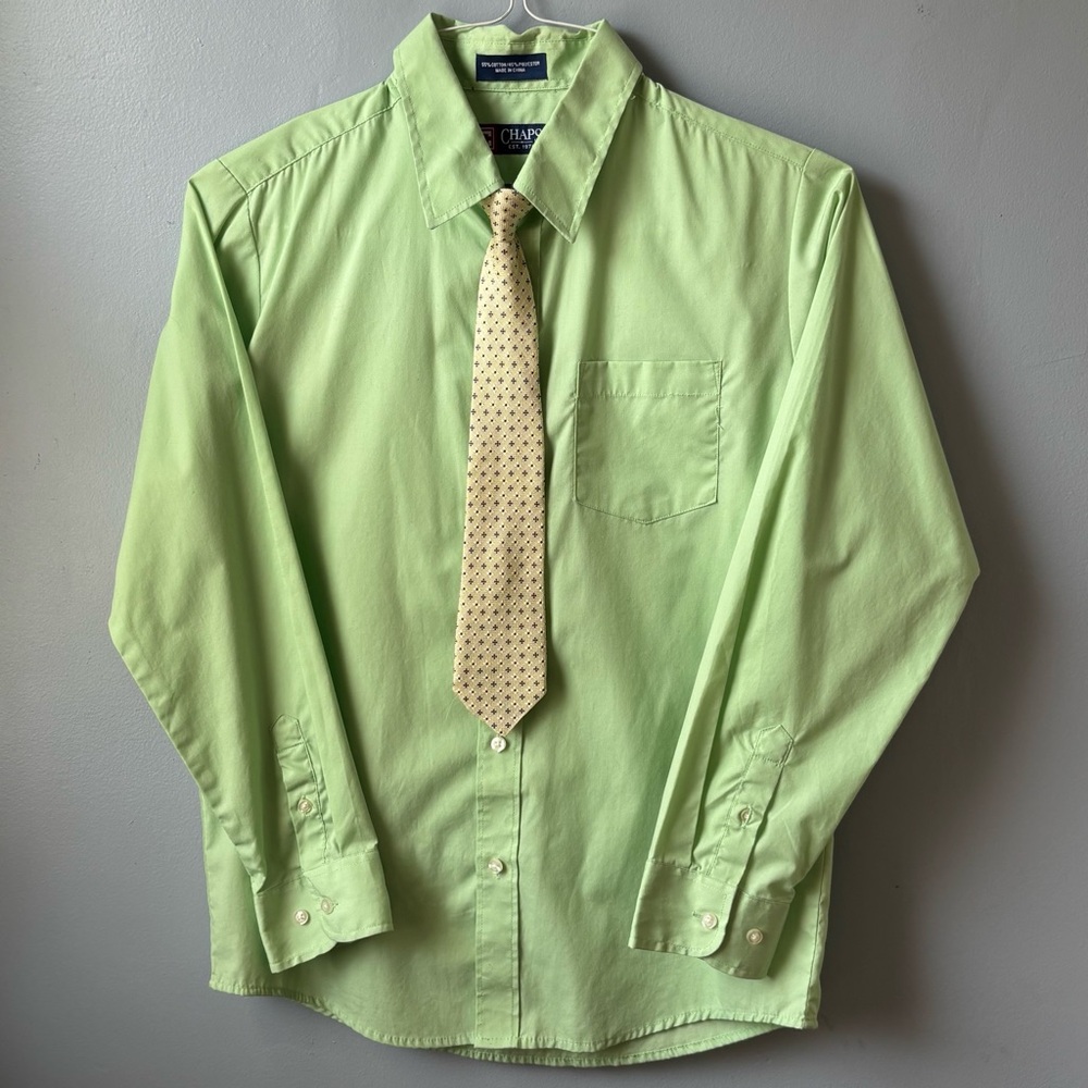 Chaps Lime Green Big Boy’s Dress Shirt with Clip-on Tie size 16